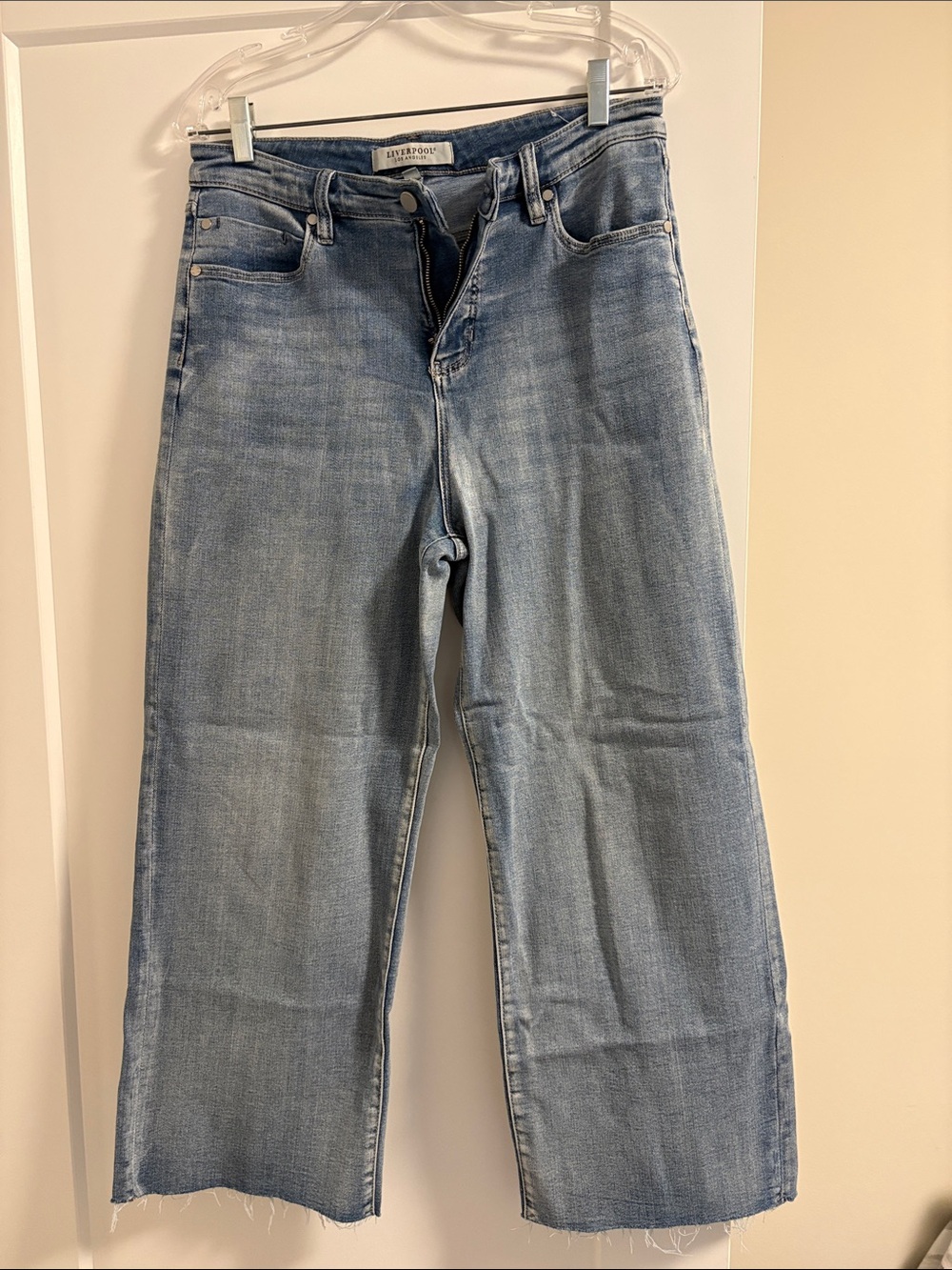Liverpool of Los Angeles Light Blue Cropped Wide-Leg Jeans